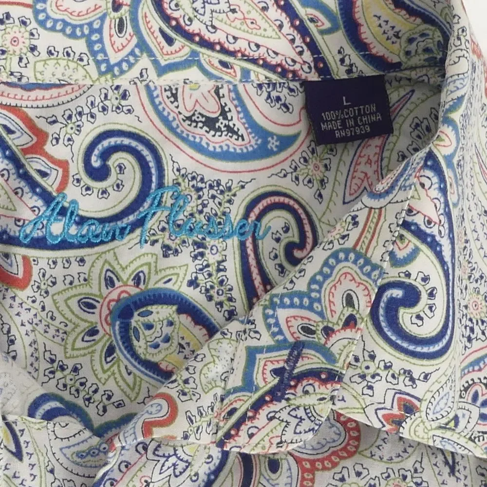 Alan Flusser Casual Button Down Paisley Long Sleeve‎ Shirt Men's Large L